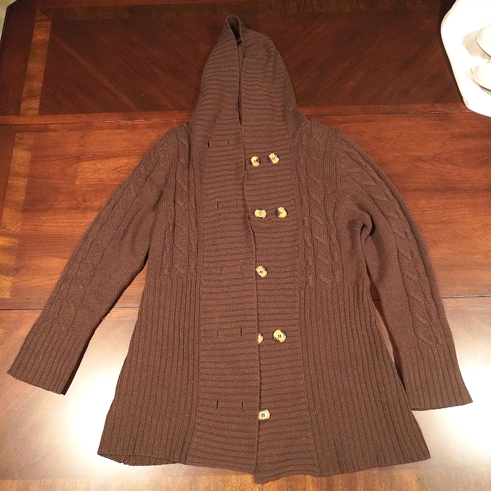 37a) ANGEE Slouch Hooded Cable Knit Sz. Large 14-16